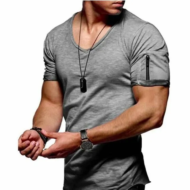 2020 new men's V-neck T-shirt