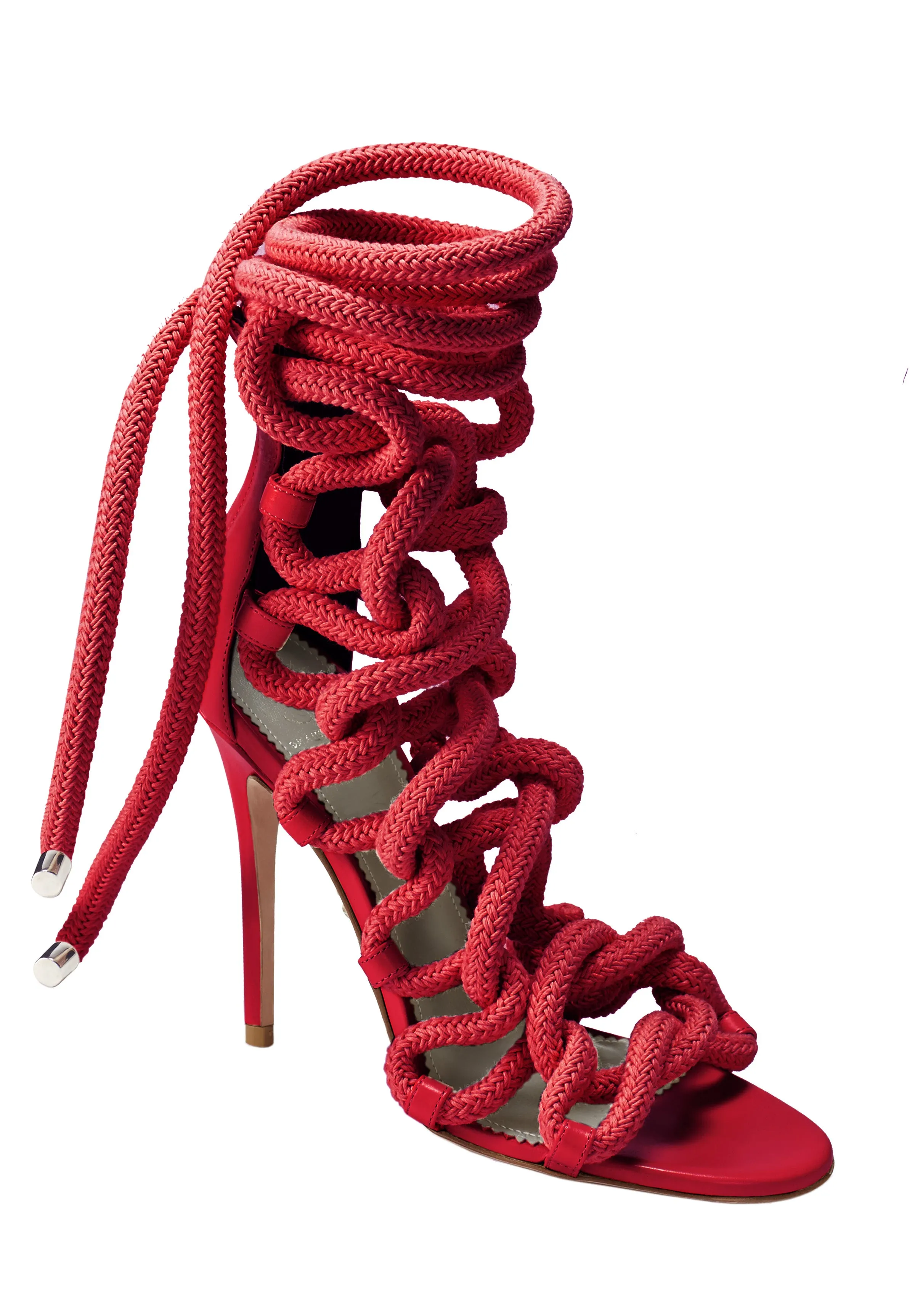 CARLA CHERRY LEATHER & ROPE SANDALS