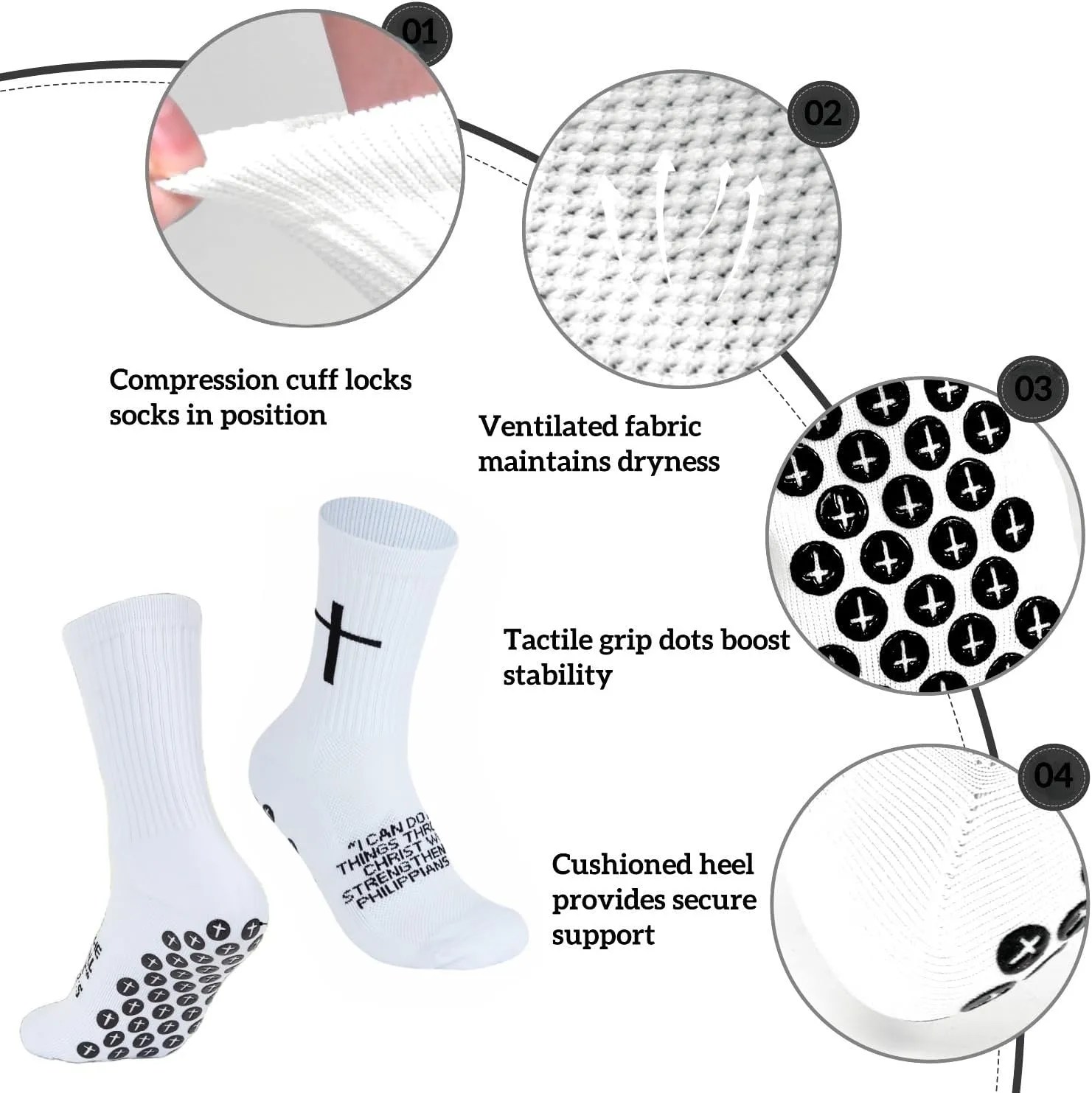 Cross Grip Soccer Socks - Anti-Slip Grips Sports Sock with Bible for US 6-13