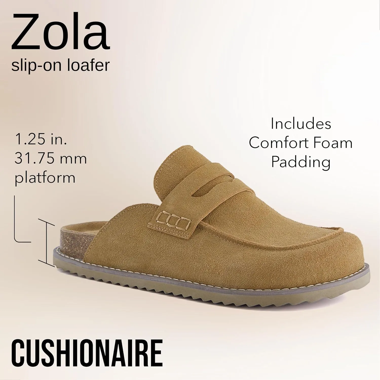 CUSHIONAIRE Zola Womens Penny Clog Mule  Suede Slip-On with Memory Foam, Cork Footbed & Flexible Outsole