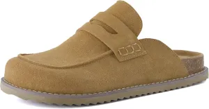 CUSHIONAIRE Zola Womens Penny Clog Mule  Suede Slip-On with Memory Foam, Cork Footbed & Flexible Outsole