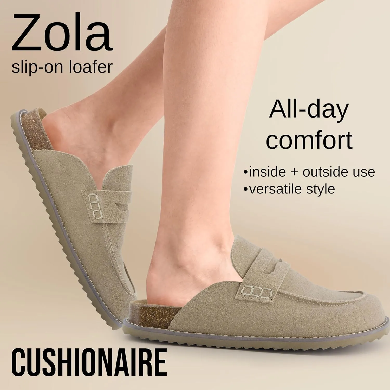 CUSHIONAIRE Zola Womens Penny Clog Mule  Suede Slip-On with Memory Foam, Cork Footbed & Flexible Outsole