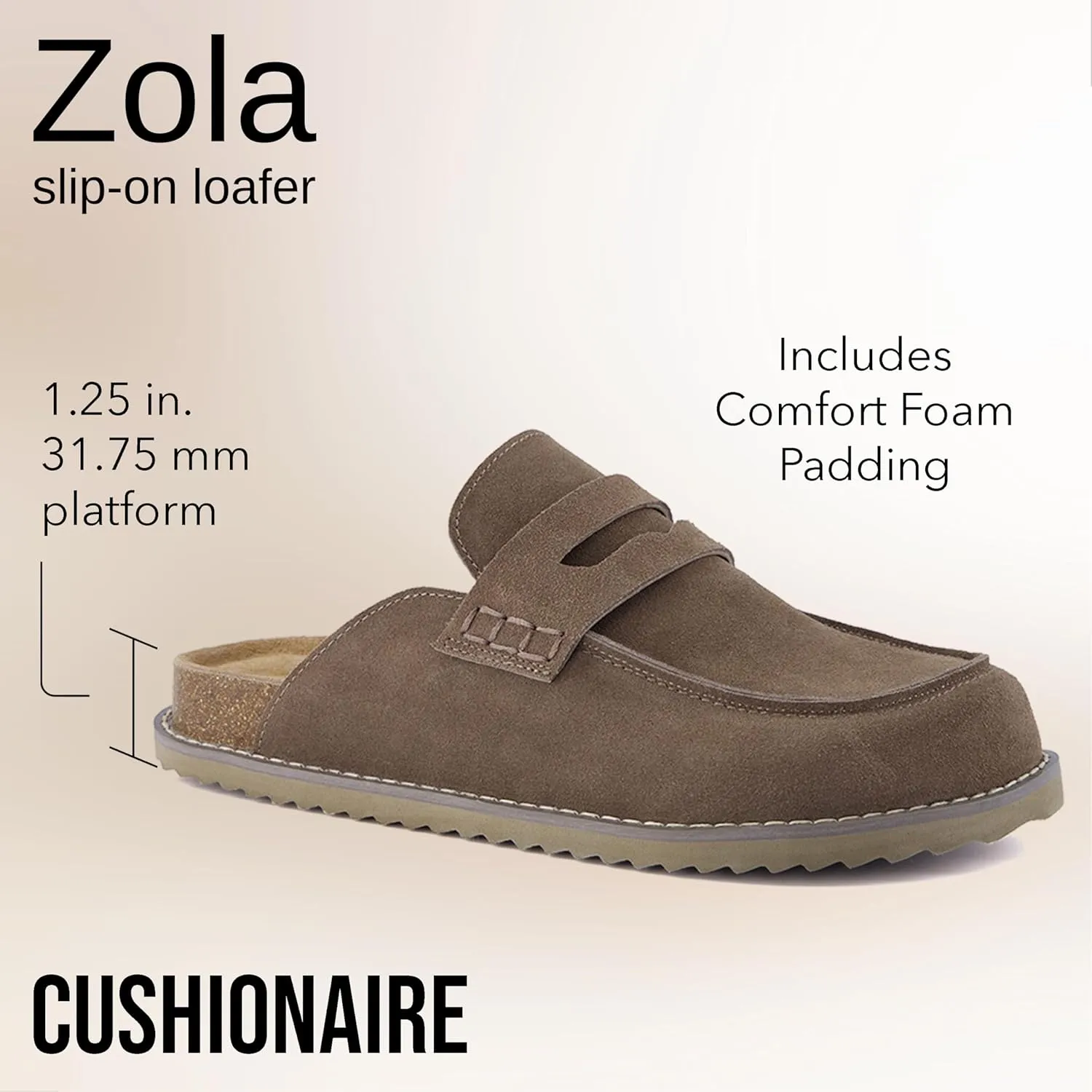 CUSHIONAIRE Zola Womens Penny Clog Mule  Suede Slip-On with Memory Foam, Cork Footbed & Flexible Outsole