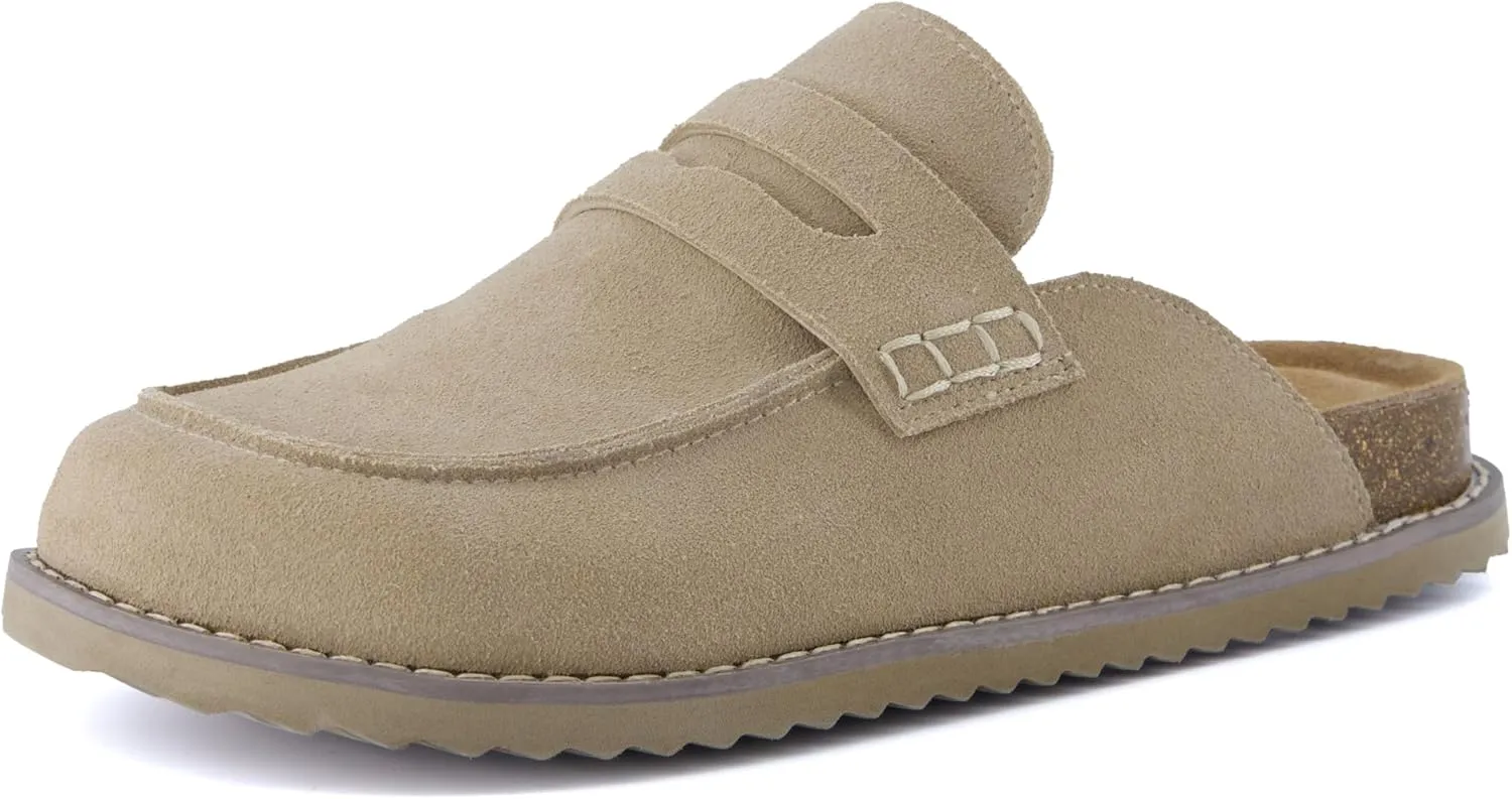 CUSHIONAIRE Zola Womens Penny Clog Mule  Suede Slip-On with Memory Foam, Cork Footbed & Flexible Outsole