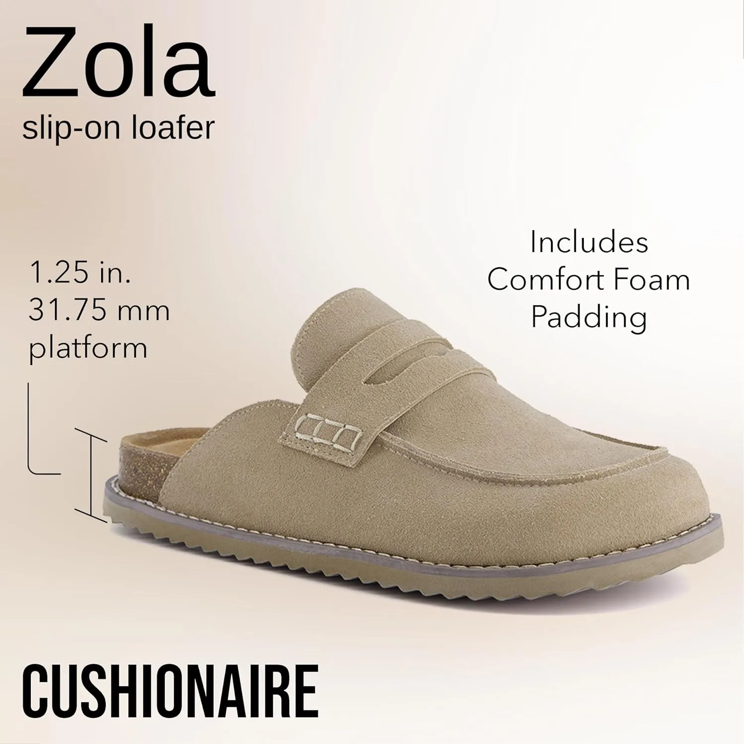 CUSHIONAIRE Zola Womens Penny Clog Mule  Suede Slip-On with Memory Foam, Cork Footbed & Flexible Outsole