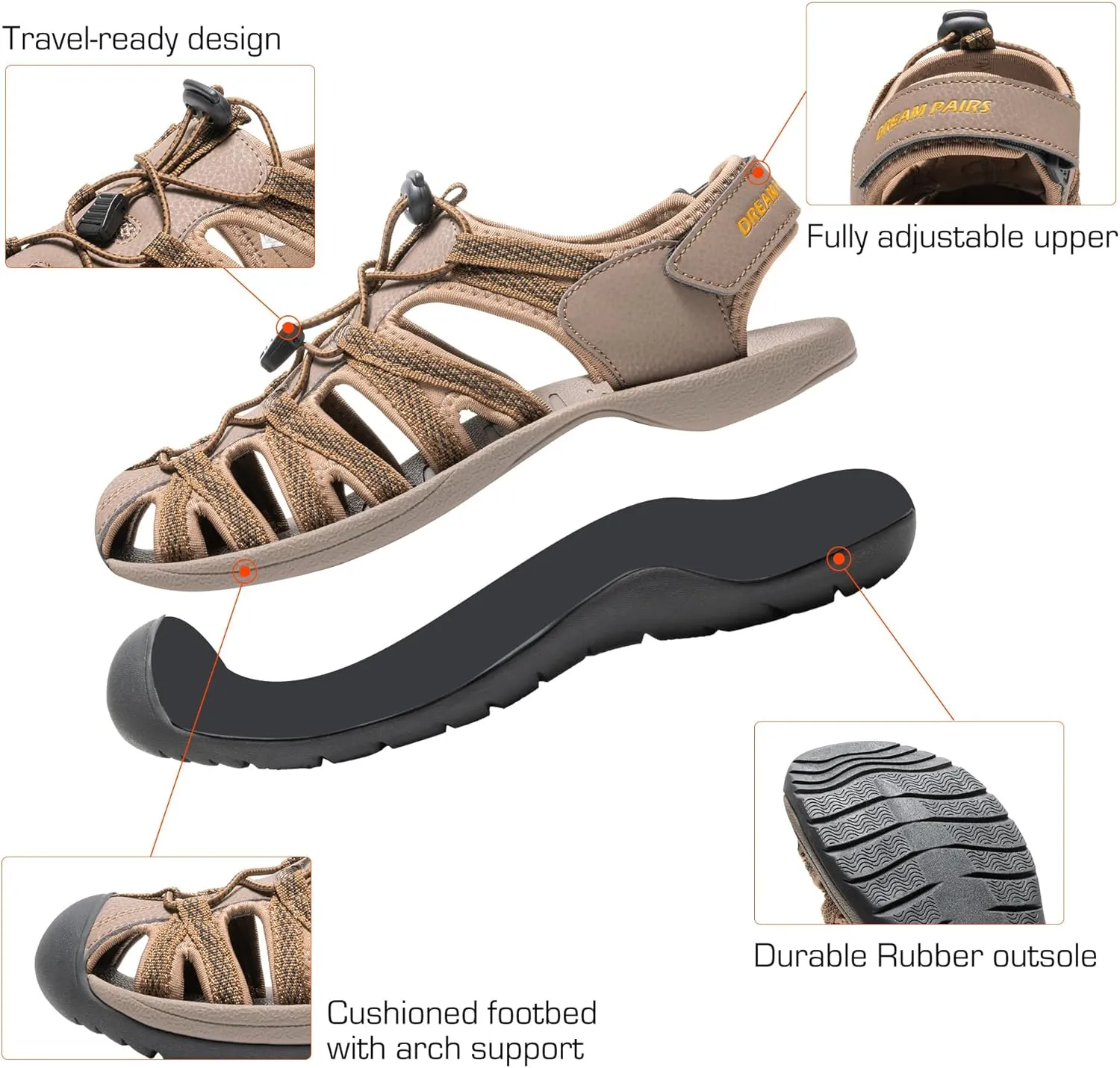 DREAM PAIRS Men's 160912-M-NEW Adventurous Summer Outdoor Sandals