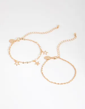 Gold Star Charm Chain Pack Bracelet