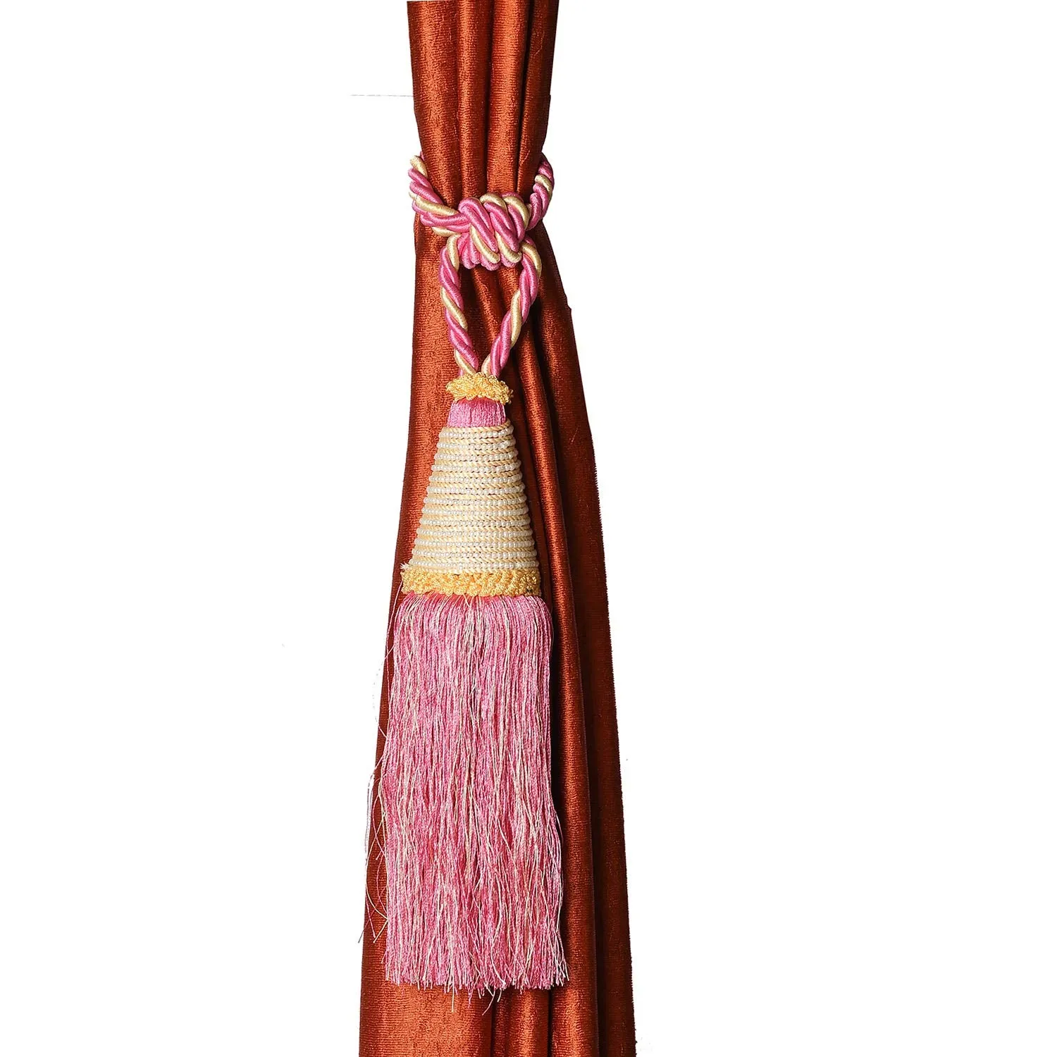 Kuber Industries Beads Beautiful Design Polyester 2 Pieces Curtain Tie Back Tassel Set (Pink) CTKTC33525