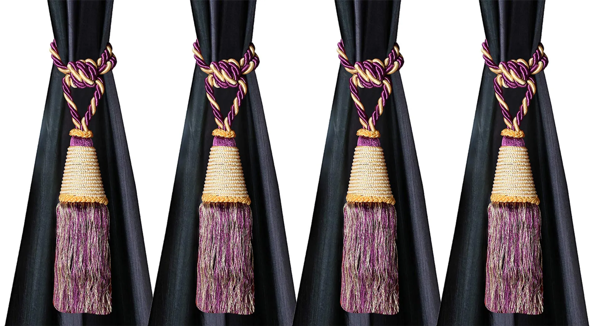 Kuber Industries Beads Beautiful Design Polyester 4 Pieces Curtain Tie Back Tassel Set (Purple) CTKTC33583