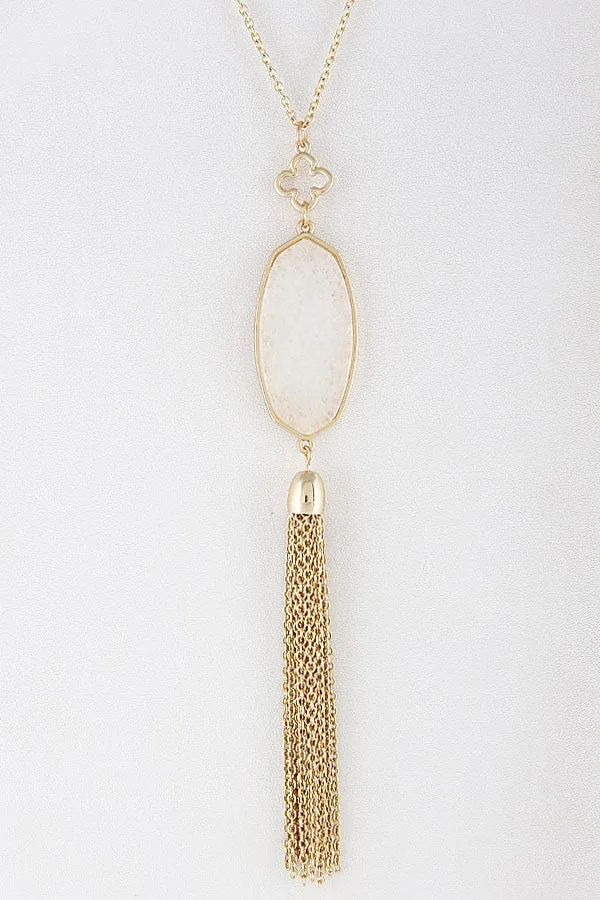 Lavalier necklace with stone and chain tassel
