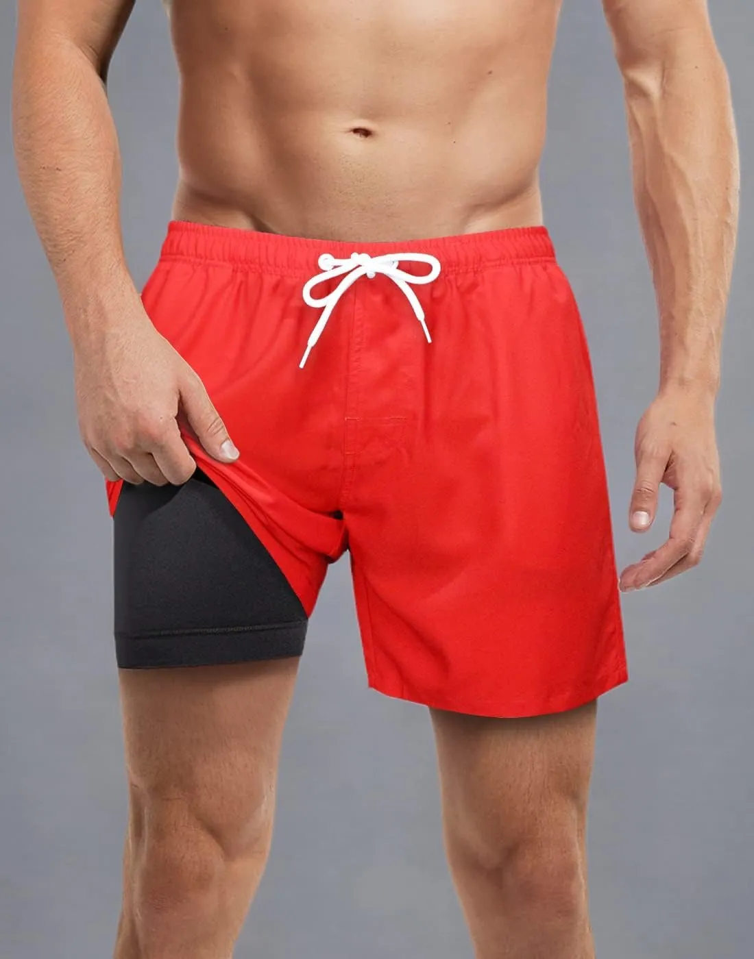 LUCOWEE Mens Swim Trunks with Compression Liner Anti Chafe Quick Dry UPF 50  Swimming Shorts 5" 7" Inseam Bathing Suit