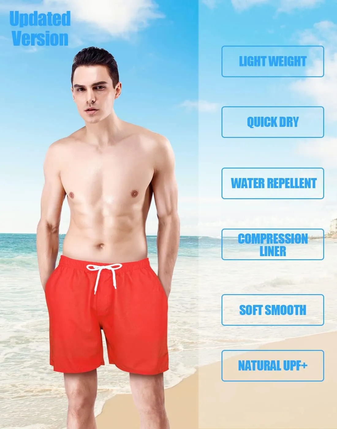 LUCOWEE Mens Swim Trunks with Compression Liner Anti Chafe Quick Dry UPF 50  Swimming Shorts 5" 7" Inseam Bathing Suit