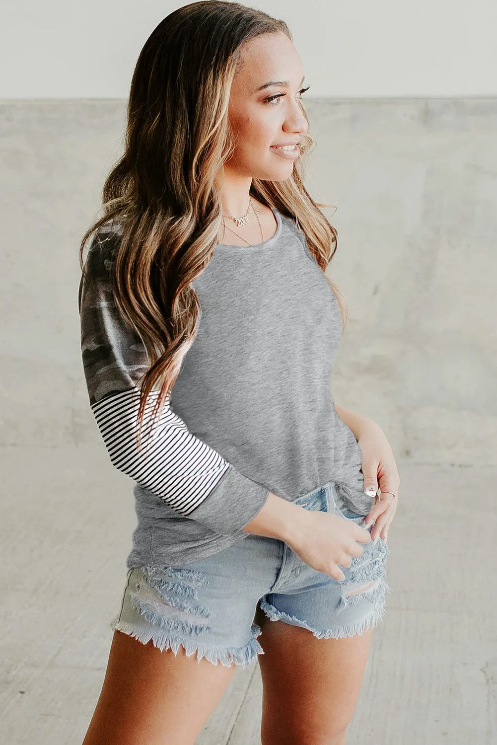 Round Neck Raglan Sleeve Top