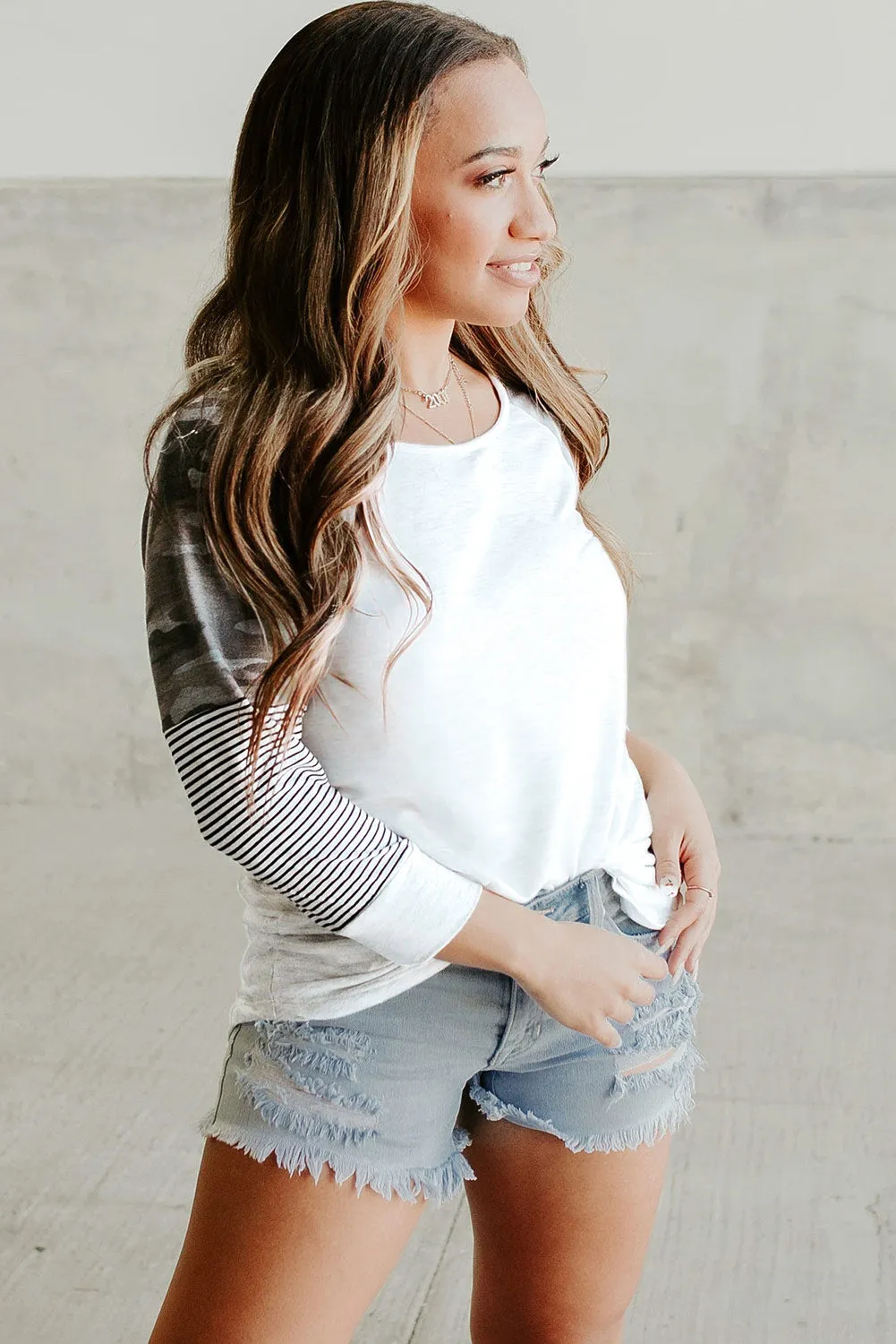 Round Neck Raglan Sleeve Top