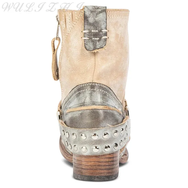 Silver White Riveted Booties