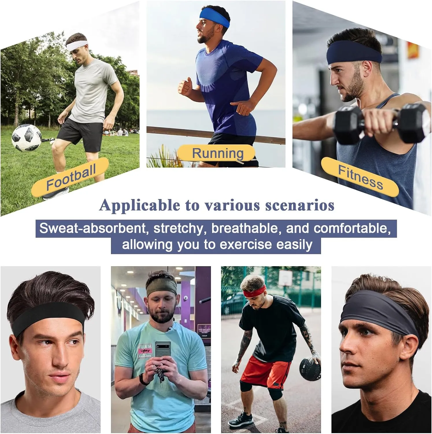 Sports Headbands for Men,Mens Running Headband Moisture Wicking Workout Headband,Running,Cycling,Basketball,Yoga,Football,Unisex