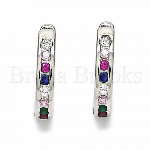 Sterling Silver 02.332.0049.12 Huggie Hoop, with Multicolor Cubic Zirconia, Polished Finish, Rhodium Tone