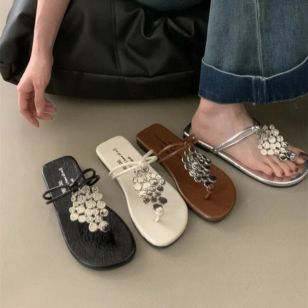 TAVIMART  -  Rubber Flip Flops Shoes Woman 2024 Slippers Casual Shale Female Beach Rivet Low Pantofle Hawaiian Luxury Sabot Soft New Slides R