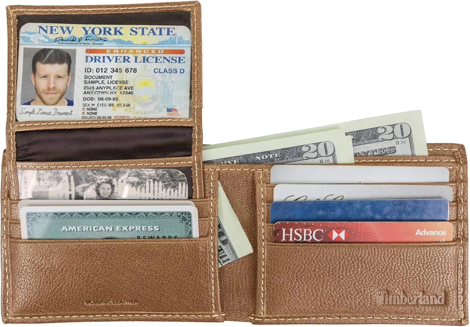 Timberland Men's Leather Passcase Trifold Wallet Hybrid