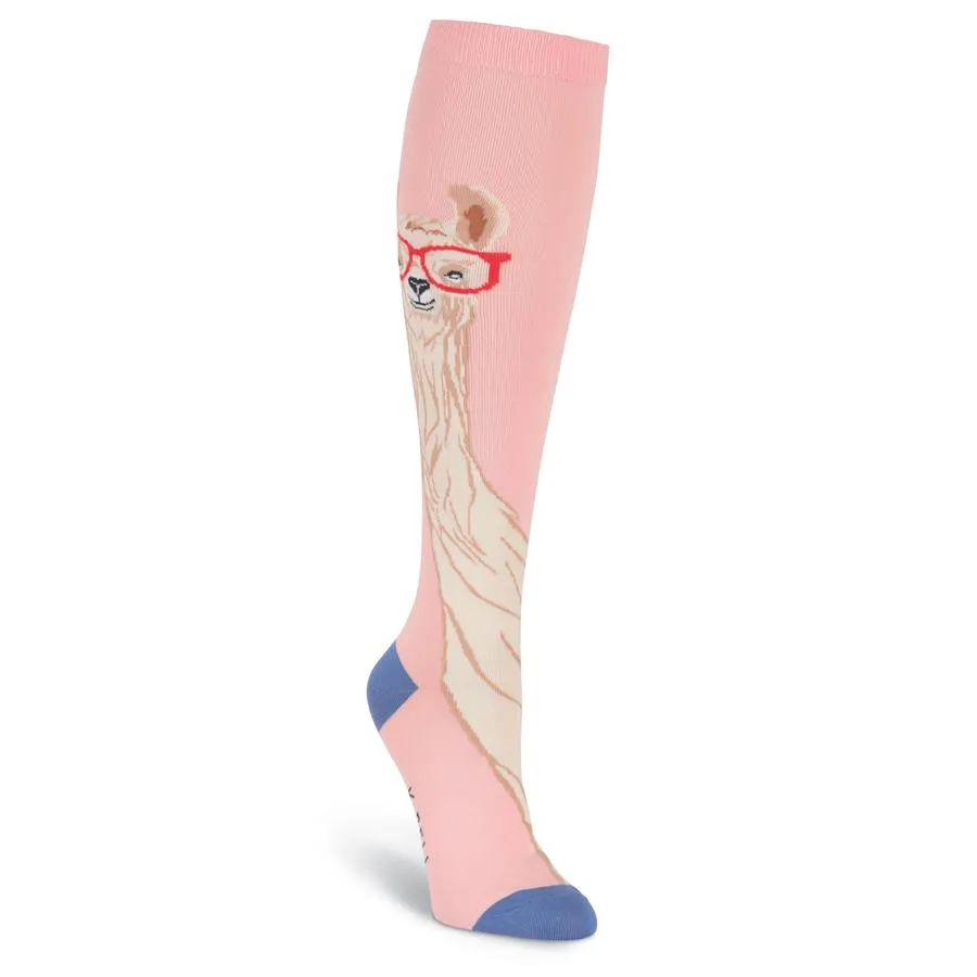 Women's Llama with Glasses Knee High (Pink)